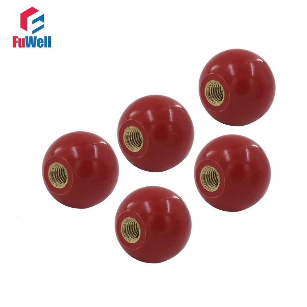 Red Bakelite Ball Knob Copper Insert Substituição da Máquina-ferramenta Ball Lever Knob M6x20 M6x25 M8x30 M10x35 M12x40 M16x50 mm Pcs