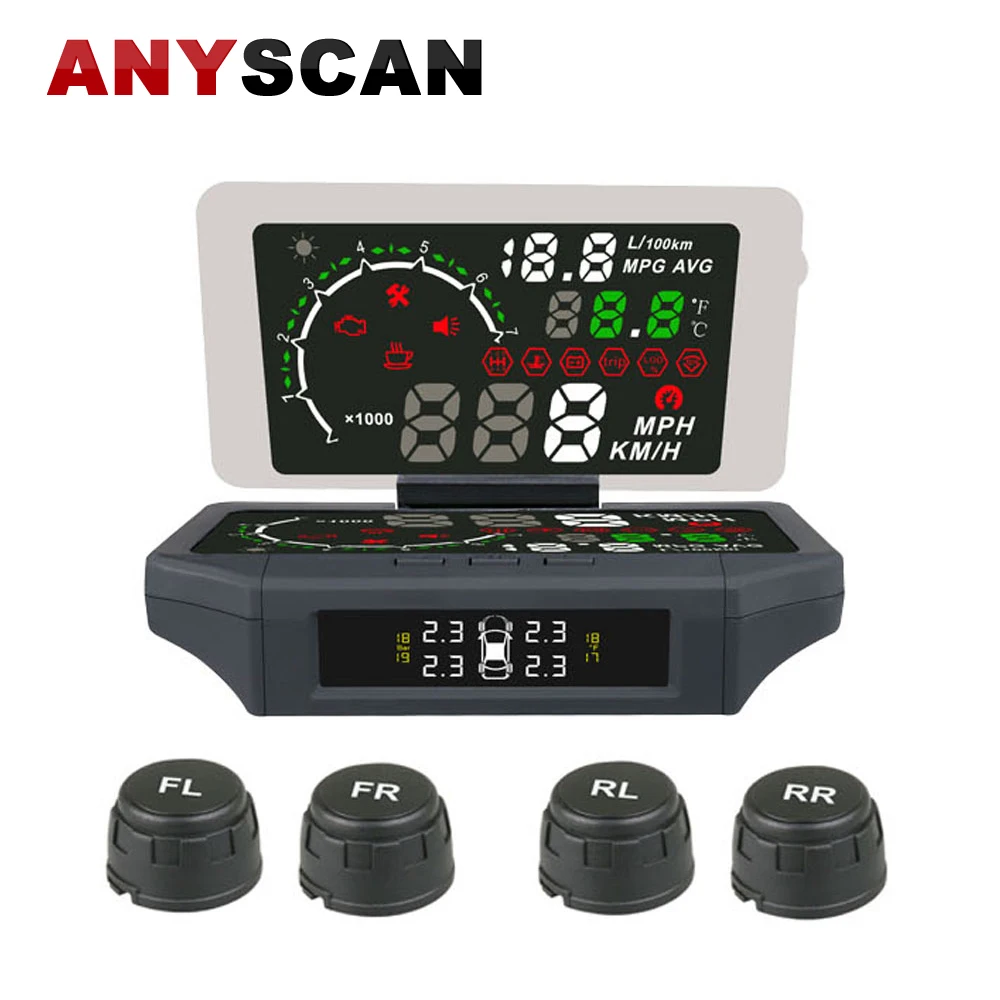 

Car HUD Head Up Display Car Alarm System with TPMS Function 4 External Sensor OBD Interface Overspeed Warning