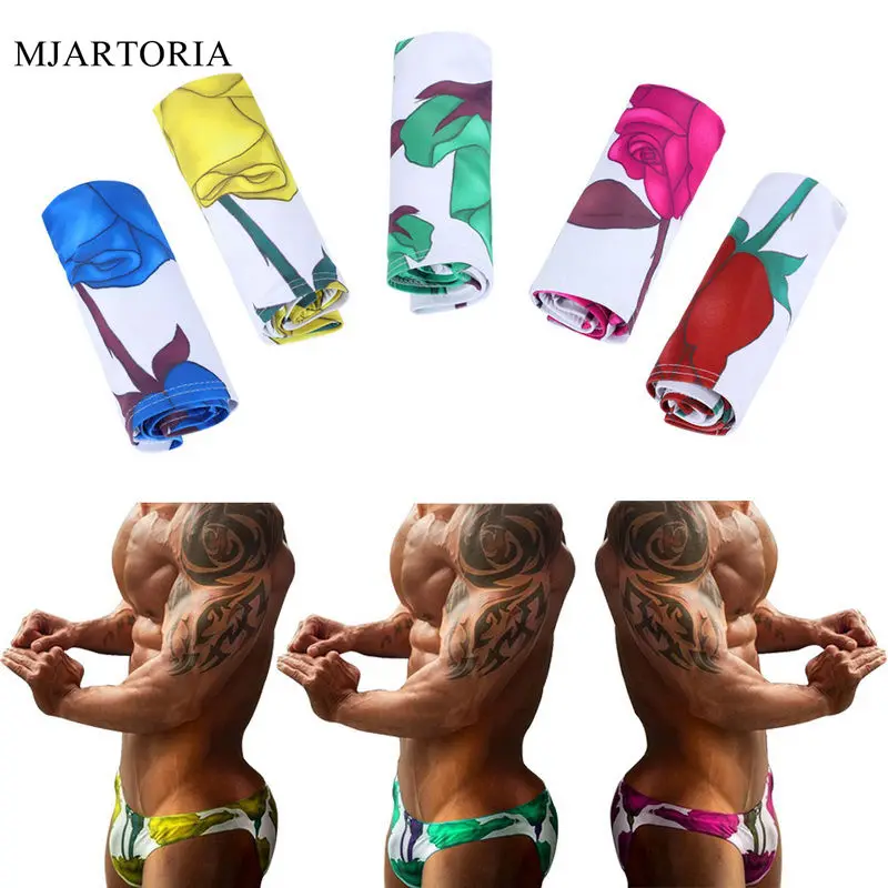 

MJARTORIA 2019 Men's Brief Swimsuit Low Rise Quick Dry Beach Floral Print Swimwear Bikini Briefs Surfing Shorts Homme Bottom