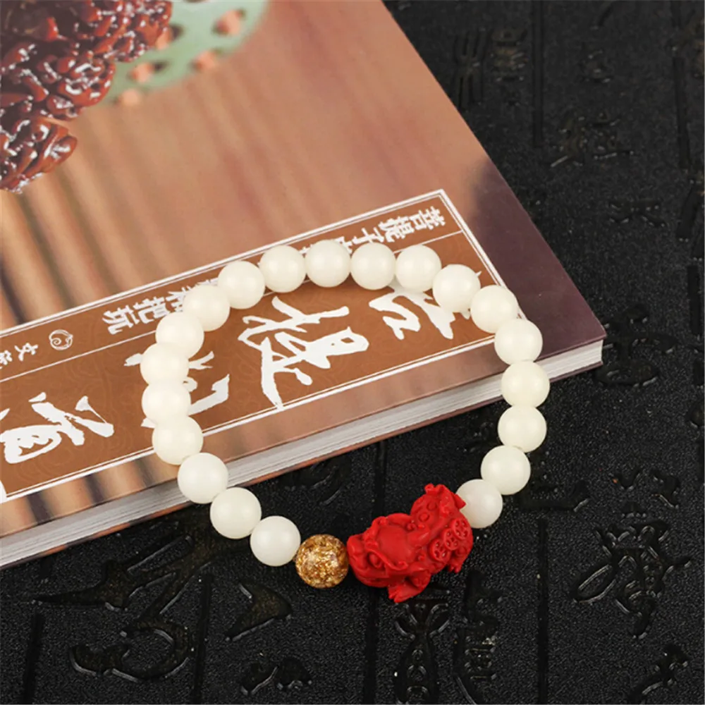 Натуральный белый Bodhi корень Cinnabar Pixiu браслет-Шарм буддистские четки браслет-четки бусы Mala унисекс ювелирные изделия Прямая поставка