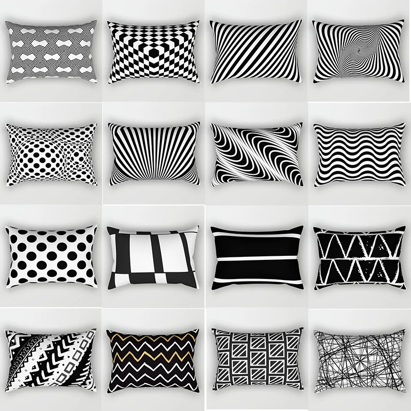 

Hot sale black gray white pattern pillow case rectangle bedroom pillow cases boys girls men women travel pillow cover 50*30cm