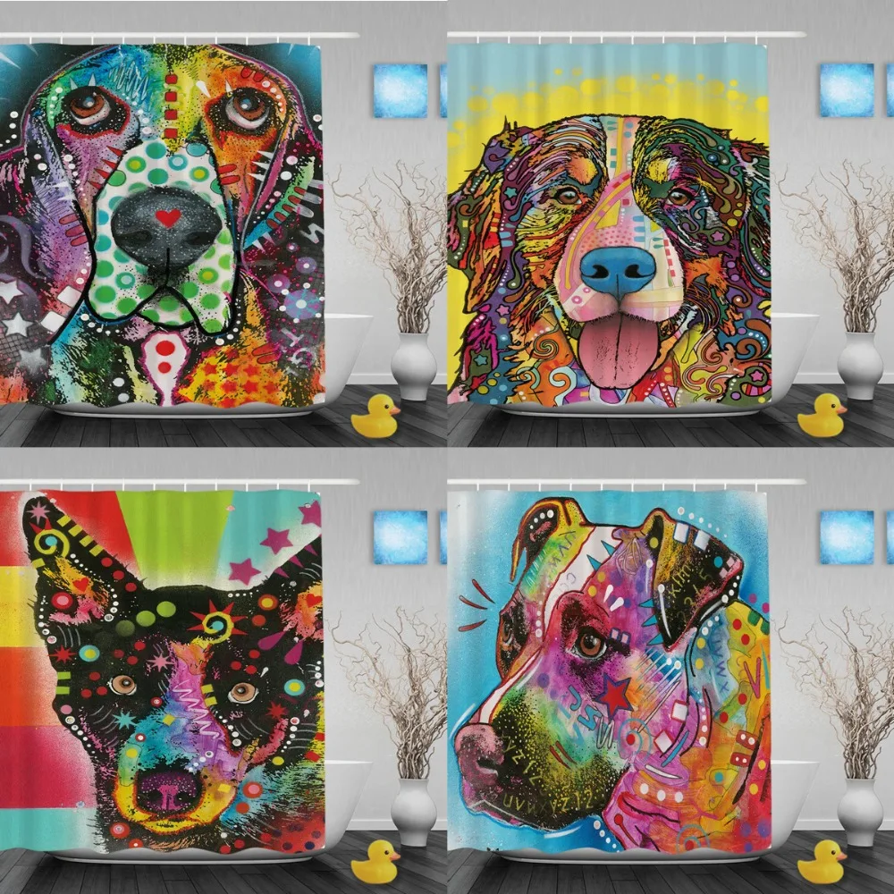 Cute Beagle Shower Curtains Colorful Animal Design Bathroom Shower