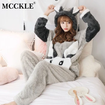

Women's Coral Velvet Pajama Sets Flannel Cartoon Thick Warm Womens Pyjamas Suit Female 2020 Winter Rabbit Cute Home Clothes