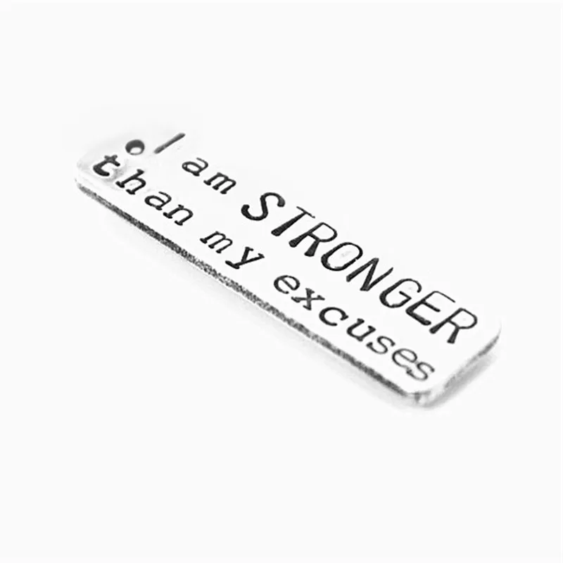 Eco friendly metal alloy message engraved i am stronger than my excuses rectangle pendant stamped accessory for necklace diy | Украшения и