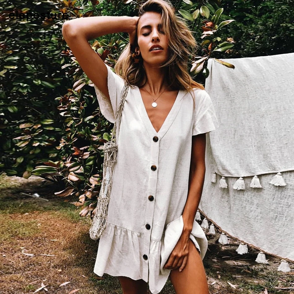 

2019 Beach Cover Up Women Bikini Cover Up White Beach Dress Summer Tunics Swimsuit Bathing Suit Cover-Up Beachwear Robe De Plage