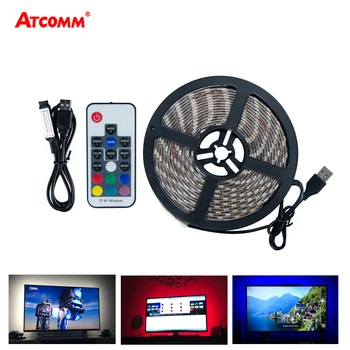 

USB Interface RGB LED Strip Light 60 LEDs/m 3528 SMD LED Diode Ribbon HDTV Desktop PC Background Lighting 3 17 24 Key Controller