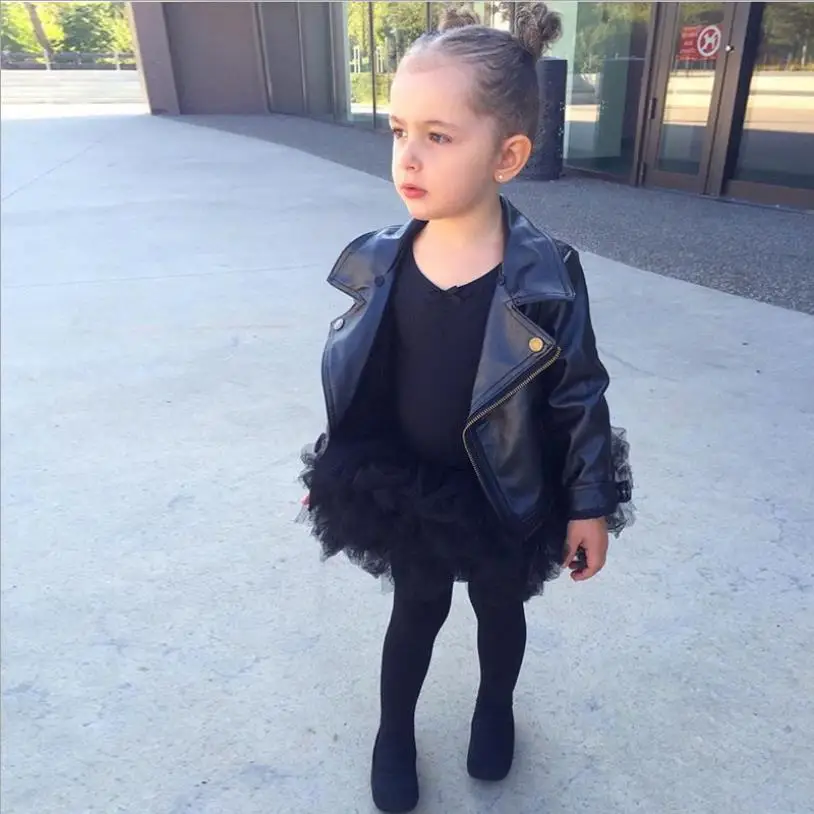 Brand baby girl jackets and outerwear sprng autumn new Pu leather jackets black fashion coats for children 2-7Y WS46