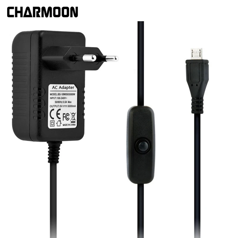 5 в 3 А для Raspberry Pi B + блок питания Micro USB адаптер переменного тока с переключателем