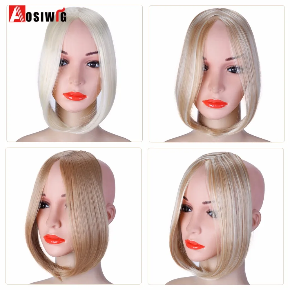 AOSIWIG Side Middle Part Swept Clip in on Hair Bang Hair