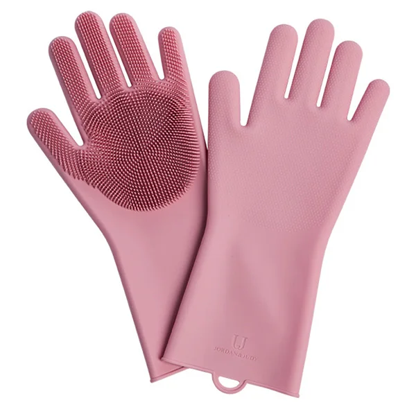Jordan Judy силиконовая перчатка для мытья посуды для дома скруббер с чистящей щеткой кухонные чистящие перчатки#3 - Цвет: Lipstick Pink