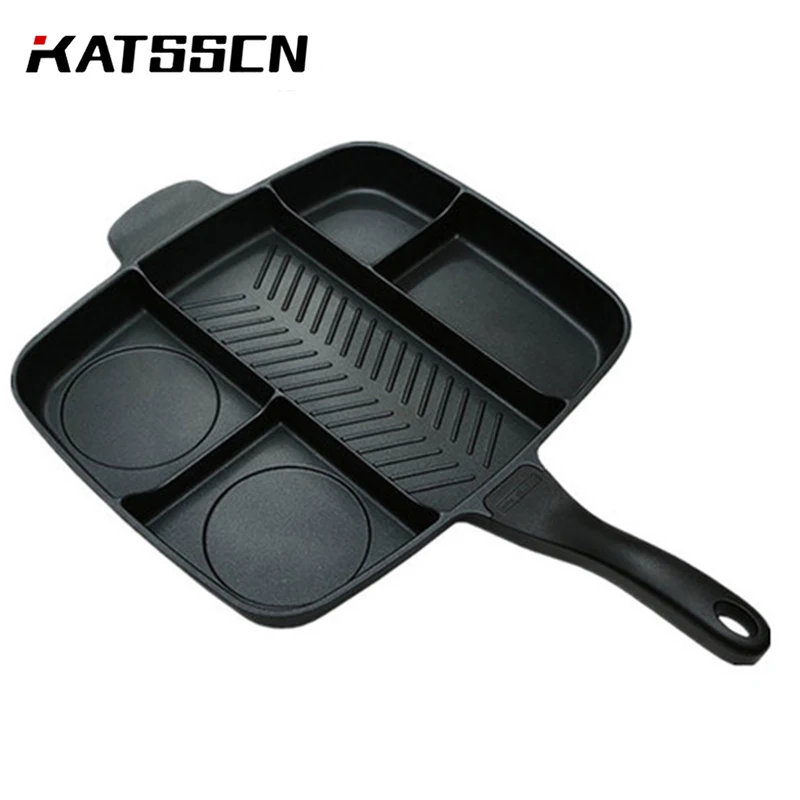 

Multi-function 5 Holes Cooking Frying Grill Pan Aluminum Flat Bottomed Breakfast Eggs Steak Non-stick Square Cast Iron Pan