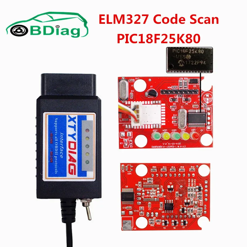 Сканер кодов OBDII USB ELM327 высокое качество с переключателем HS/MS V1.5 ELM 327 чип PIC18F25K80 для