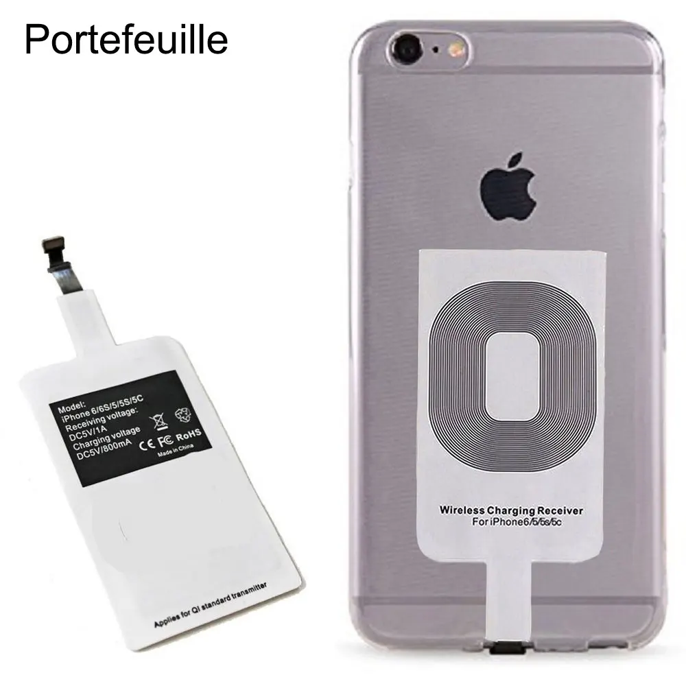 Беспроводной зарядный приемник Portefeuille Qi для Apple iPhone 7 Plus 6 6s 5 5S 5c SE 5SE Кабель