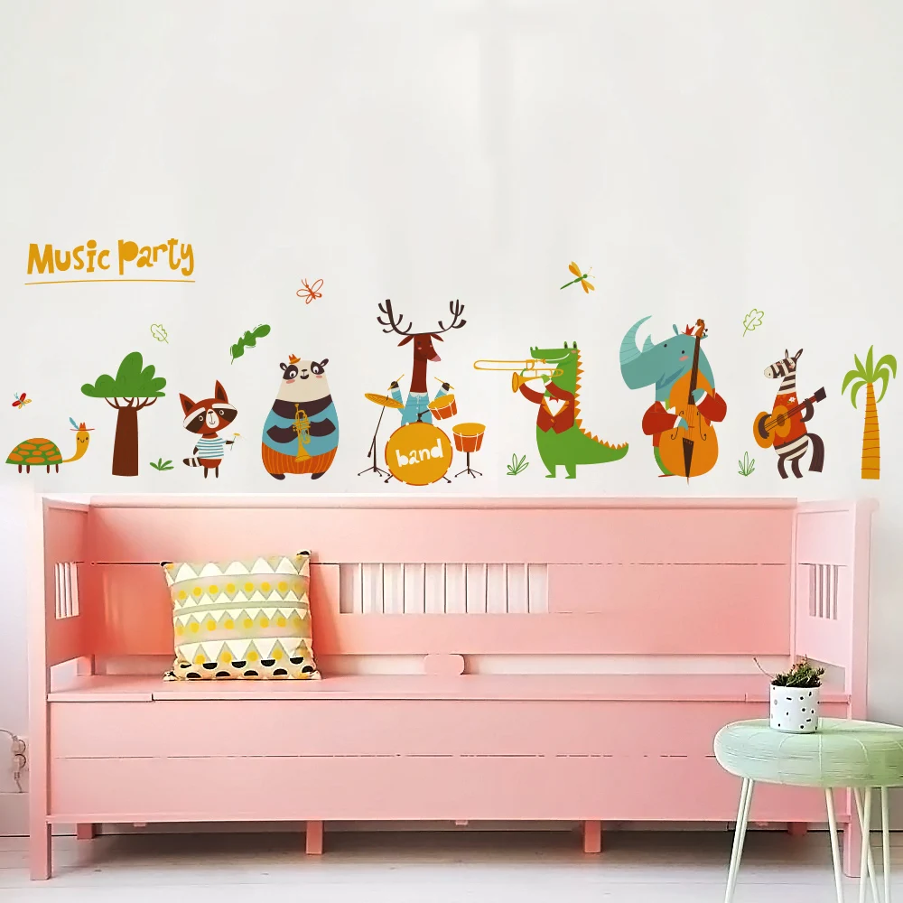 Наклейка на стену для детской комнаты, гостиной, двери, наклейки для дома, милые животные, музыкальная вечеринка, модная Отремонтированная стена