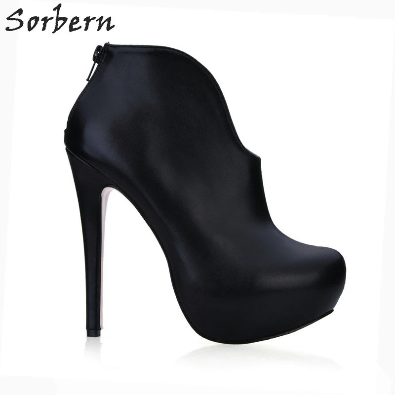 

Sorbern Custom Black Soft PU Ankle Boots Women Spring Style Shoes Ladies High Heels Platform Plush OL Short Boots New