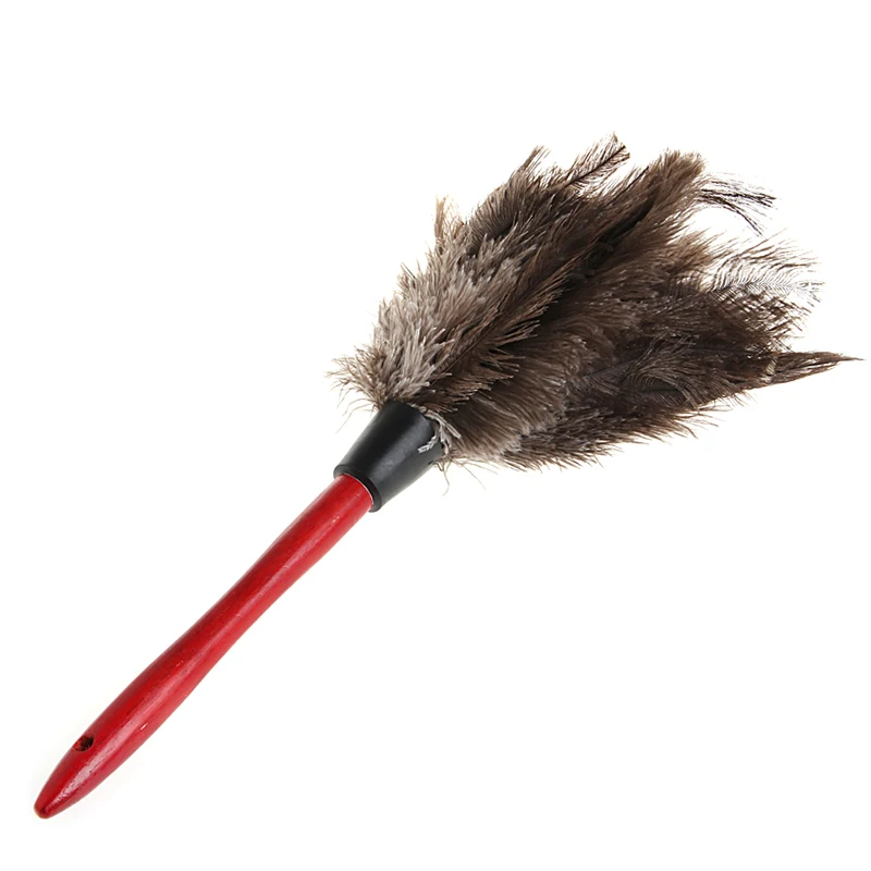 Anti static Ostrich Feather Fur Dust Duster Cleaning Brush Tool Wooden