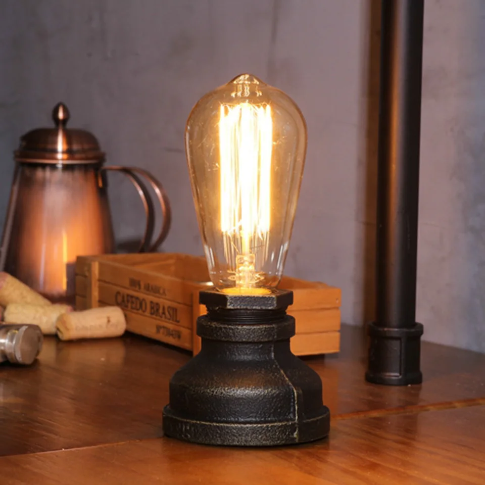 Освещение Лофт E27 витажный промышленный металлический edison, стол лампы стимпанк кованого железа база античные настольные лампы огни ночные