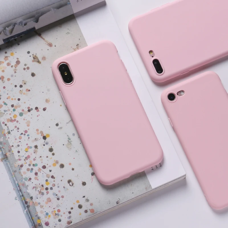 Для iPhone 7Plus 7 6S 5S 8 8Plus X XS Max 11 Pro Max чехол Fundas Capa Coque задняя крышка силиконовый Твердый яркий матовый простой мягкий тонкий телефон - Цвет: Pink