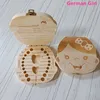 Tooth Box Storage Dutch/Spanish/English/Russian/French/ Portuguese/Greece Text Baby Wood Case Save Milk Teeth Collection Holder 6