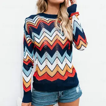 

Laipelar Striped Rainbow Sweater Women Fashion Casual Autumn Sweaters Pullovers Loose Long Sleeve Knitted Pullover Femme Jumpers