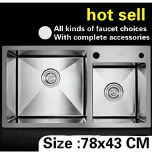Ручная работа 304 нержавеющая сталь Бытовая кухонная раковина 4 мм утолщение двойной паз Горячая 78x43 см