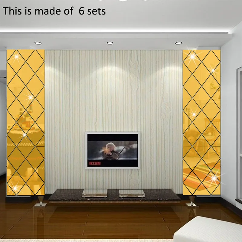 

Creative geometric shape diamond shaped acrylic solid wall stickers TV background wall hotel living room green decoration