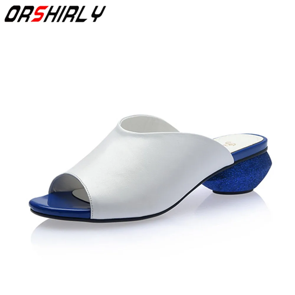 

Orshirly New Design Genuine leather sandals woman Fashion thick Heels Women slippers Big Size 34-42 handmade