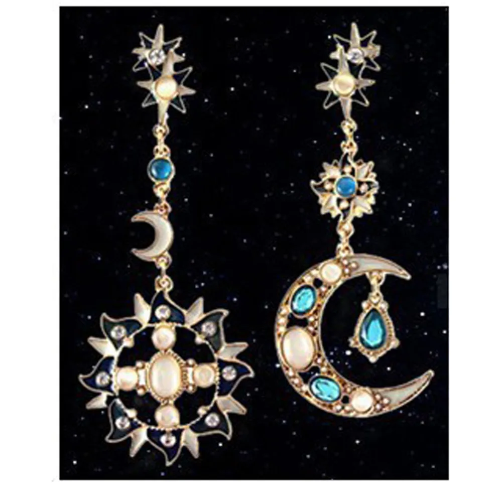 

2018 FASHION!Multicolor Luxury Opal Eardrops Fashion Distinctive Earrings Asymmetric Shape Of The Sun And Moon
