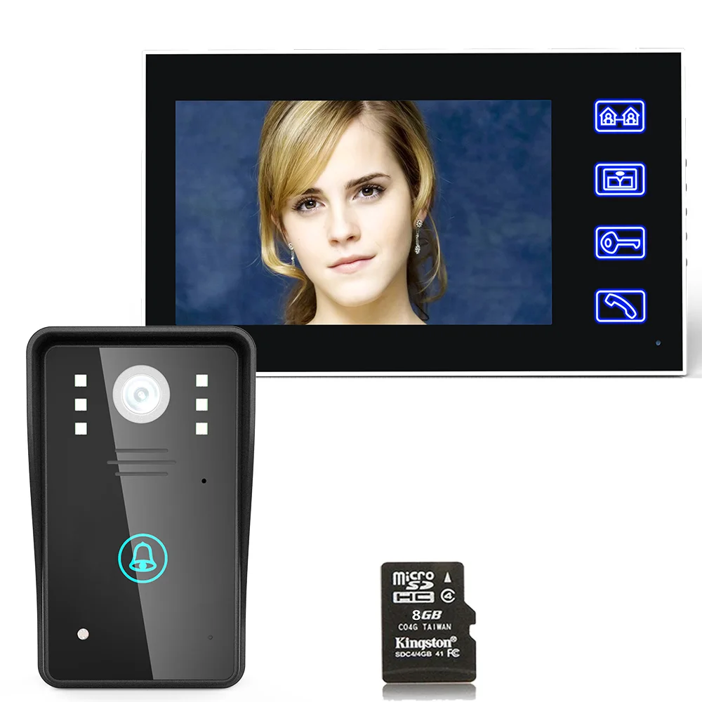 7\ Recording Video Door Phone Intercom Doorbell With 8G TF Card Touch Button Remote Unlock Night Vision Security CCTV Camera 7\ Recording Video Door Phone Intercom Doorbell With 8G TF Card Touch Button Remote Unlock Night Vision Security CCTV Camera