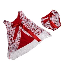 Ярко-красный кружевной комплект с топом с рюшами, кружевной комплект детской одежды, наряд на Крестины Набор качелей, кружевное платье для девочек