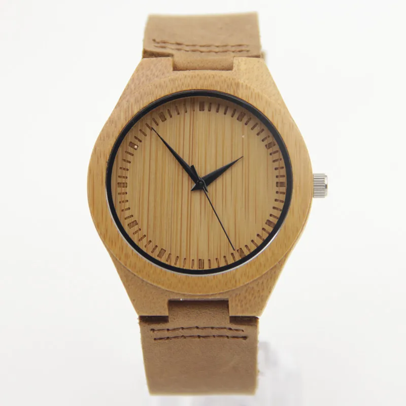 Mens Bamboo Wood Watch Fashion And Casual Gifts With Genuine Leather Strap