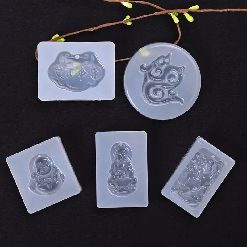 

5Pcs Buddhism Jade Pendant Silicone Mold Kit Epoxy Resin Jewelry Making Tools