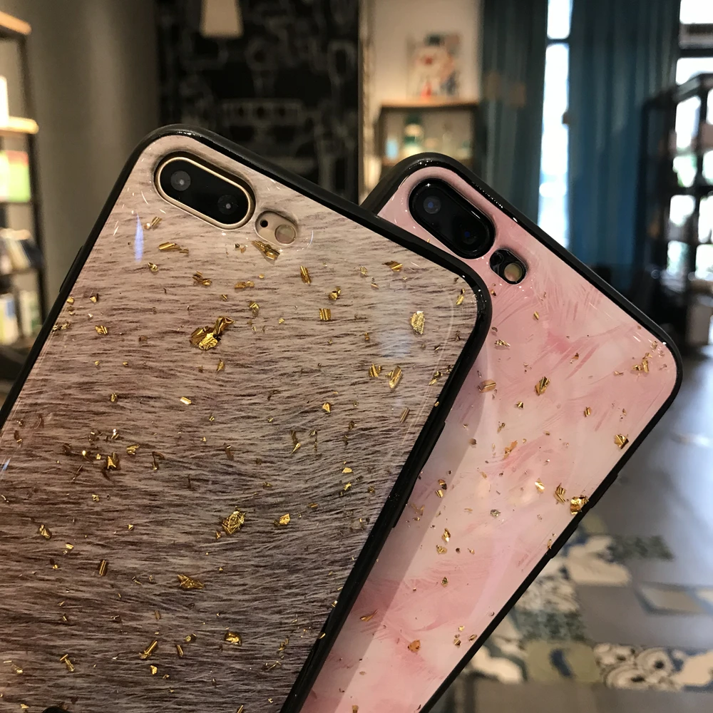 Fashion Gold Foil Glitter Phone Case For iPhone X XS Max XR 8 7 6 6s Plus Case Pink Grey Soft TPU Silicone Cover Coque Funda (4)