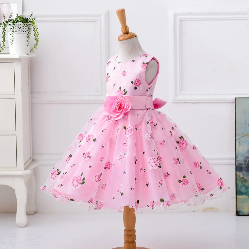 Новая летняя одежда для маленьких девочек, платье с цветочным принтом для девочек на свадьбу, праздничное платье с бантом для девочек