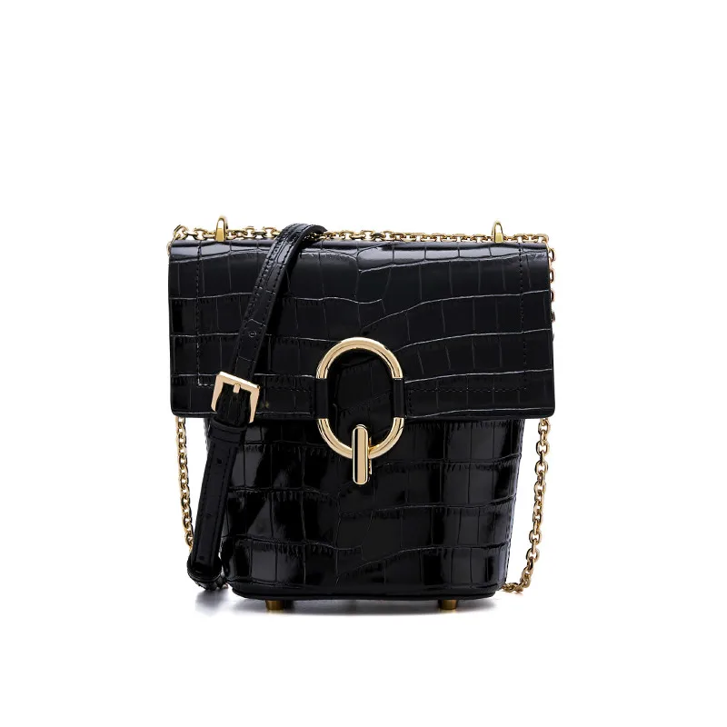 LA FESTIN Сумка-ведро для женщин, новинка, сумка на плечо с цепочкой, сумки через плечо, классическая сумка-мешок с уникальным овальным замком - Цвет: Black 2