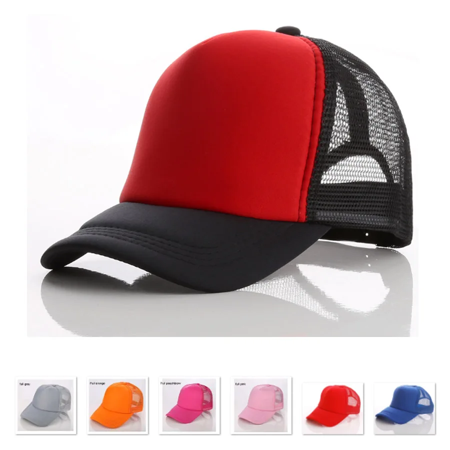 

10pcs a lot Custom Vinyl Printing LOGO/letter Aduit Trucker Caps Candy Color Full Black Baseball hat Summer Sports team Mesh Cap