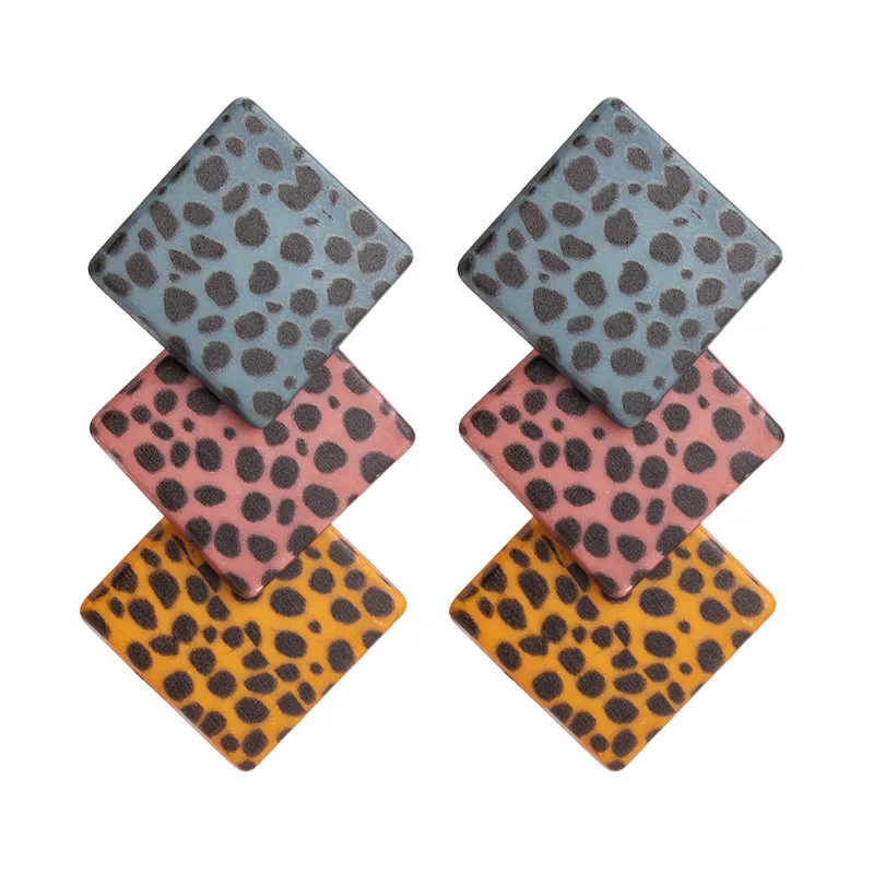 

2019 New Multilayers Square Rhombus Long Dangle Earrings Resin Blue/Yellow Steampunk Style Earrings For Female Party Ear Jewelry