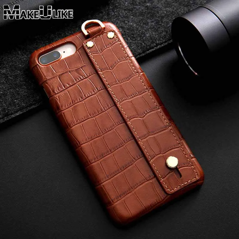

MAKEULIKE Case For Iphone 7 Plus Genuine Leather Case Back Cover Irregular Coque For Iphone 7 7Plus Case WIth Wrist Strap