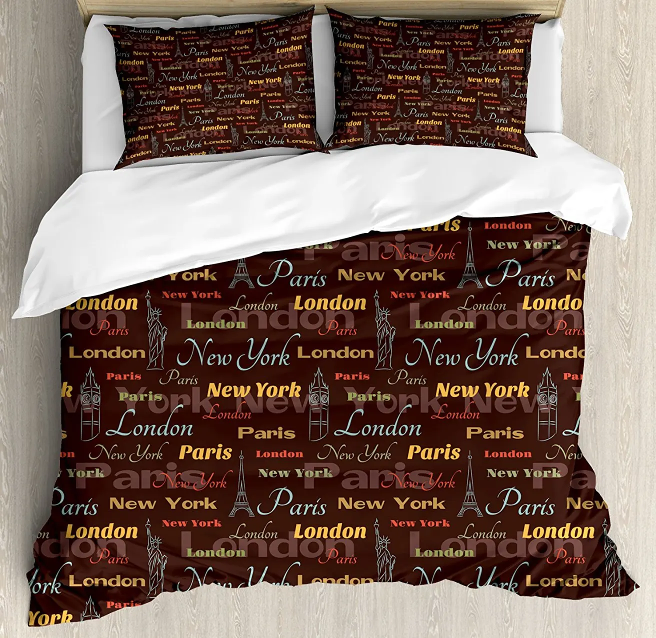 Duvet Cover Set World London Paris New York Big Ben Statue Of