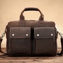 NEWEEKEND Vintage Crazy Horse Real Leather Men’s Briefcase Laptop Case Business Genuine Handbag Tote Shoulder Bag LS-0202