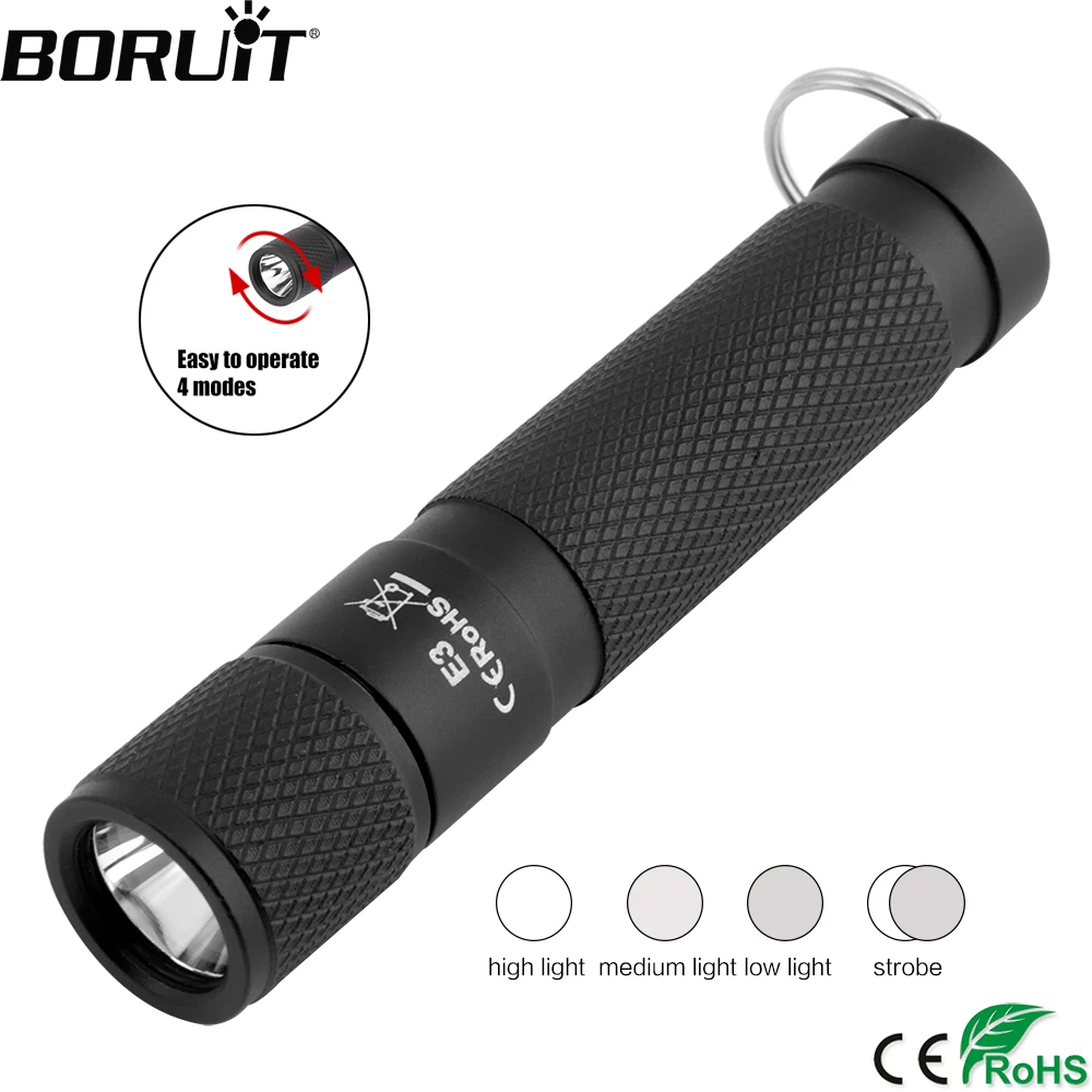 

BORUiT E3 XPE2 LED Mini Flashlight 4-Mode 6000K Torch IPX4 Waterproof Lamp Camping Hunting Portable Lantern by AAA Battery