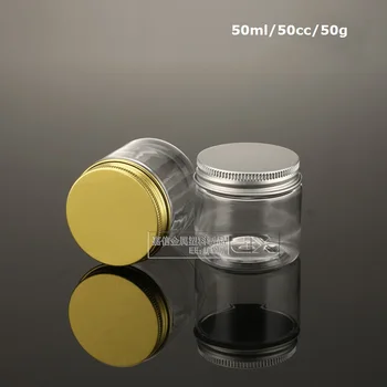 

100 x 50G Clear PET Jar with Gold & Silver Screw Aluminum Lid Small Object Storage Container Wholesale