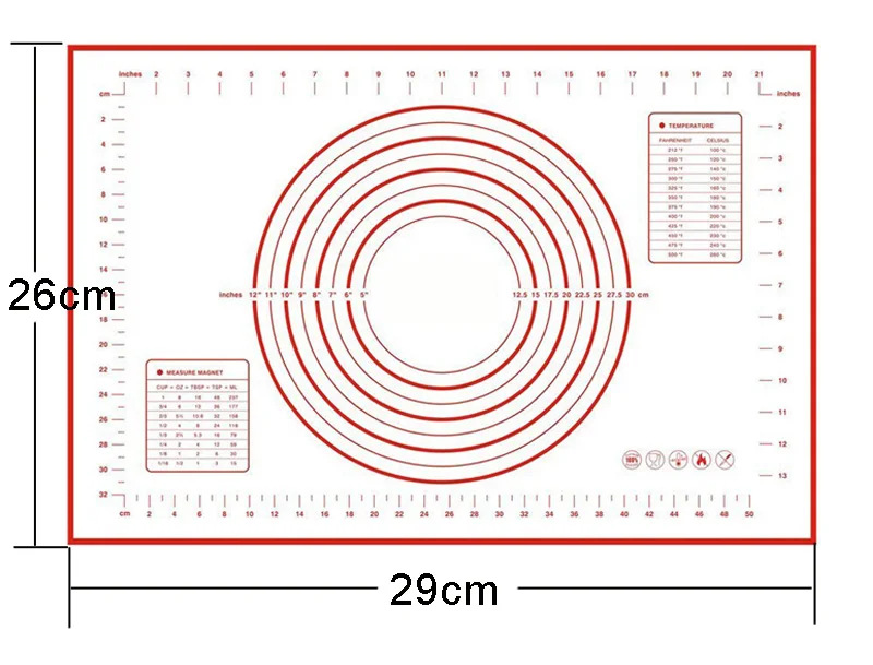 Springreen 60*40/40*30 см антипригарный силиконовый коврик для выпечки со шкалой прокатки теста коврик для замеса коврик для приготовления кондитерских изделий лист для духовки - Цвет: 29x26