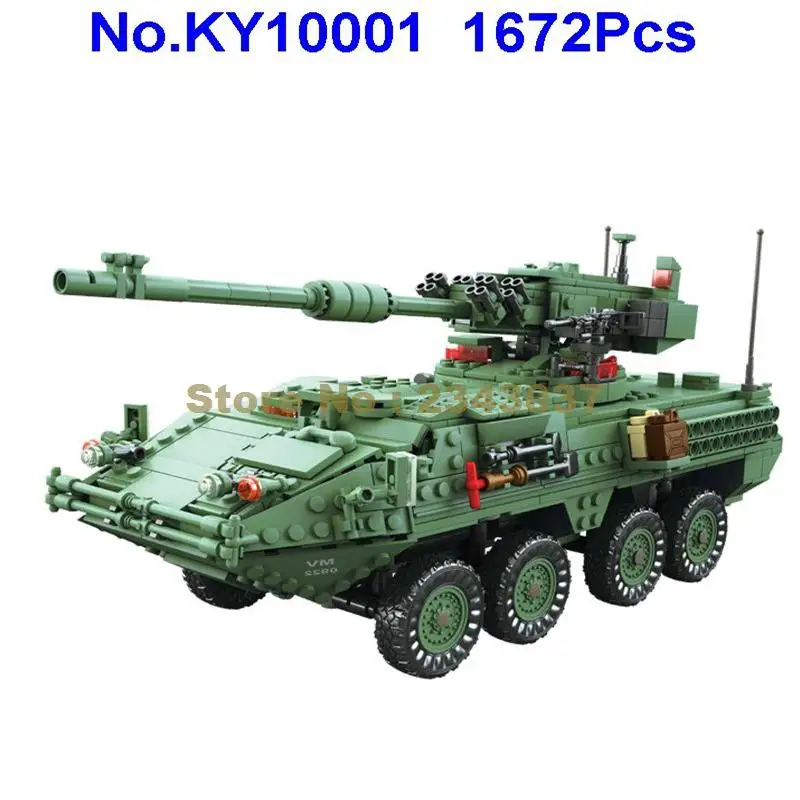 Ky10001 1672 шт. 3в1 военный Страйкер mgs-m1128 Танк Транс 6 фигурок колесных мобильных художественных строительных блоков игрушка