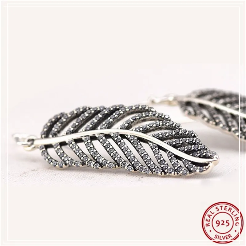 

Light as a Feather Drop Earrings for Women 925 Sterling Silver Jewelry Adorned with Clear Cubic Zirconia FLE006