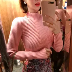 8 цветов 2019 весенний женский свитер очень эластичный Однотонный свитер женский узкий сексуальный облегающий вязаный пуловер