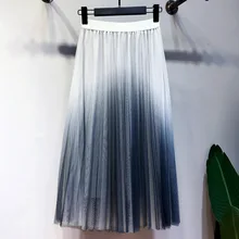 Корейская мода градиент длинная Тюлевая юбка женская весна лето женская Повседневная Высокая талия плиссированная школьная миди юбка макси Femme