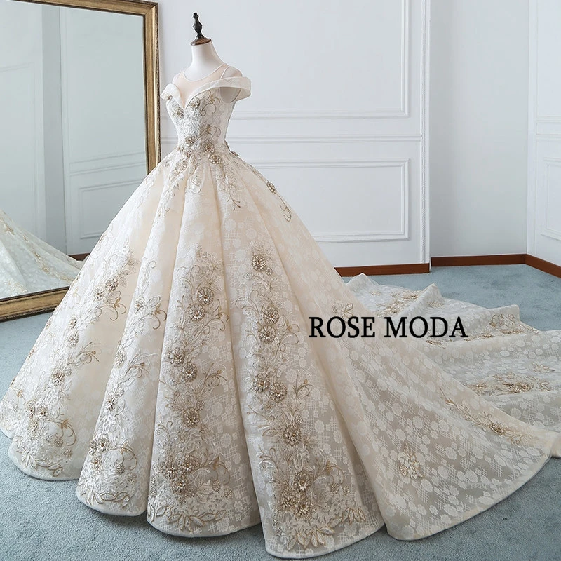 lace rose gold wedding dress