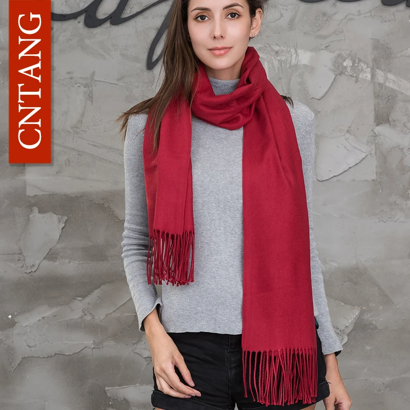 

CNTANG Luxury Winter Warm Scarf Shawl For Women Fashion Tassel Cashmere Scarves Classic Autumn Blanket Solid Color Ladies Scarfs