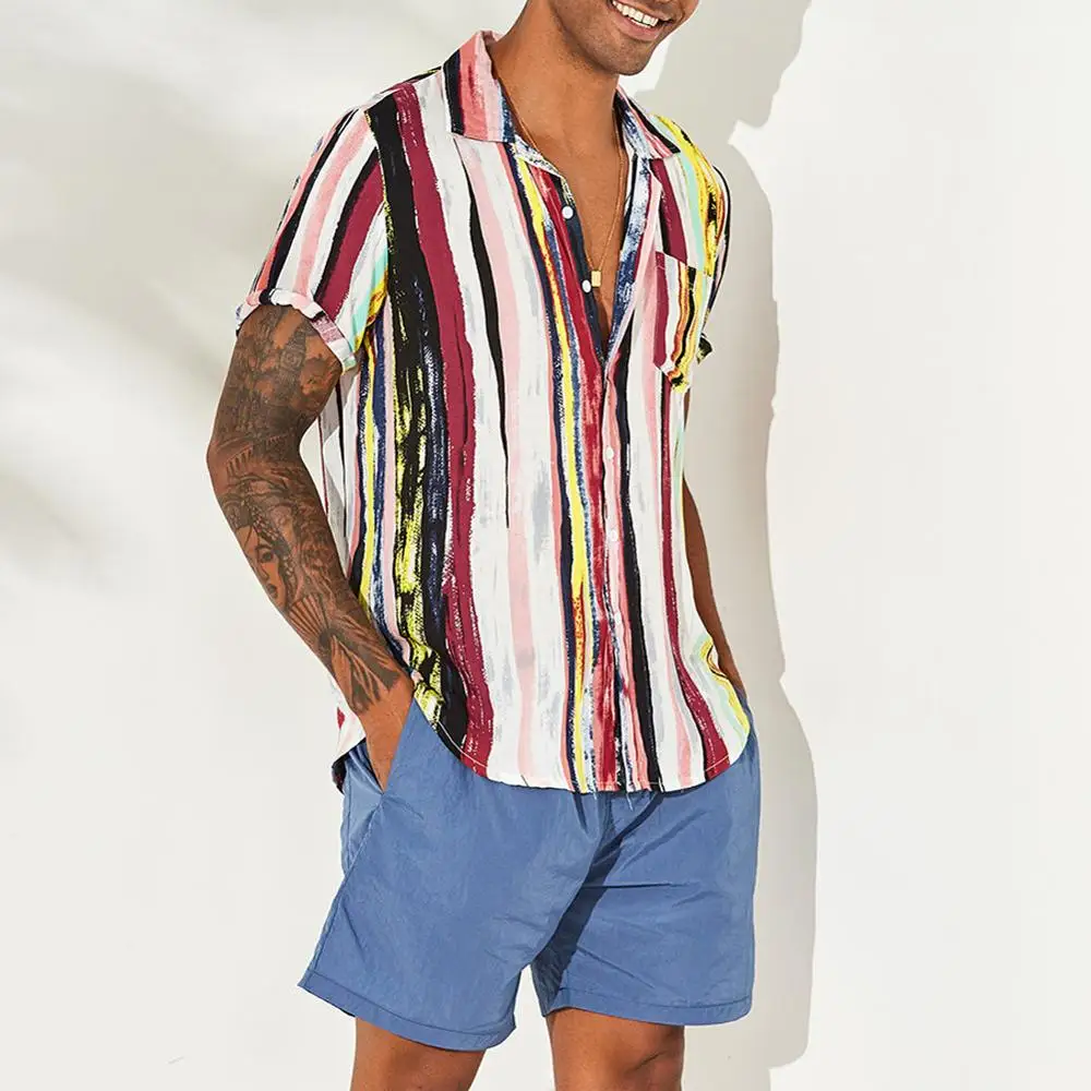 

Men's Short Sleeve Summer Solid Shirt Casual Loose Soft Tops Tee Hawaiian shirts NEW Fashion Printed shirt Plus Size